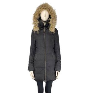 SOIA & KYO‎ Down Super Warm Fur Hood Mid-lenght Grey Winter Coat sz Small